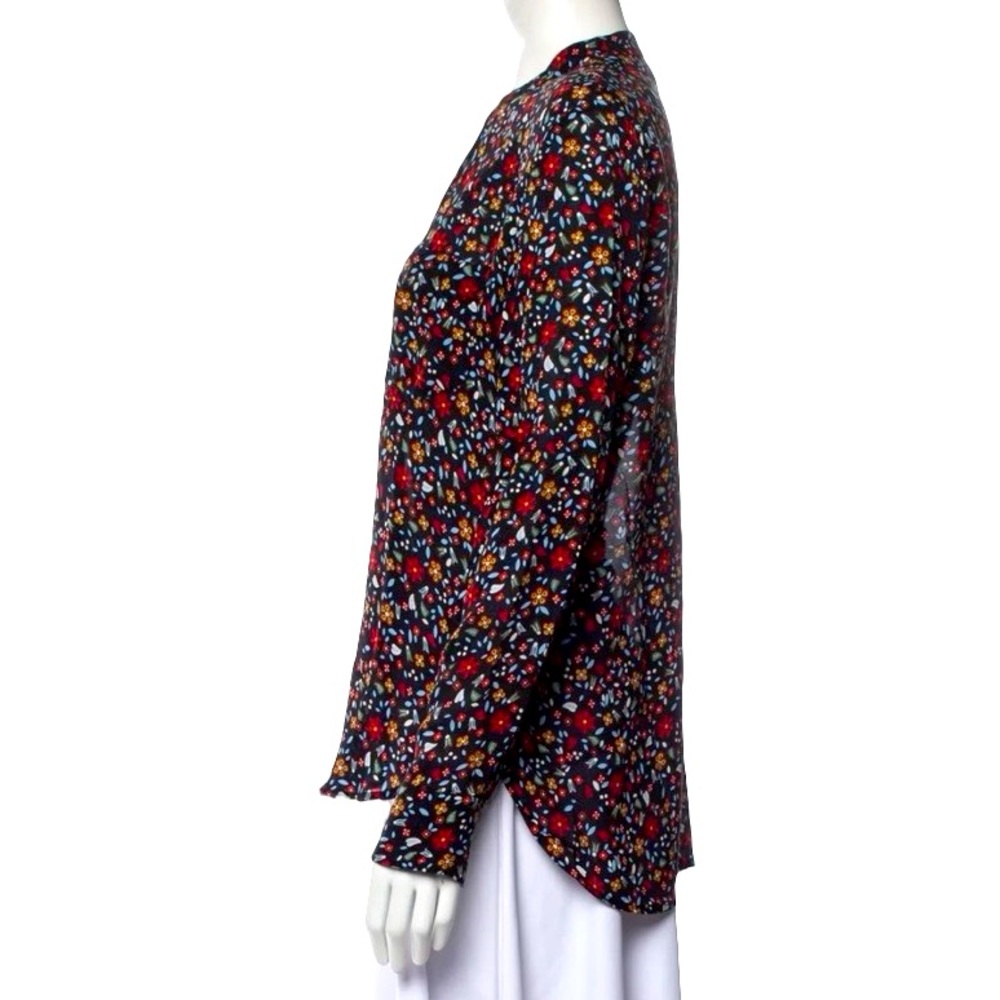 A.L.C. 100% Silk Floral Button Front Long Sleeve Blouse Black Multicolor Size 8 - Picture 4 of 8